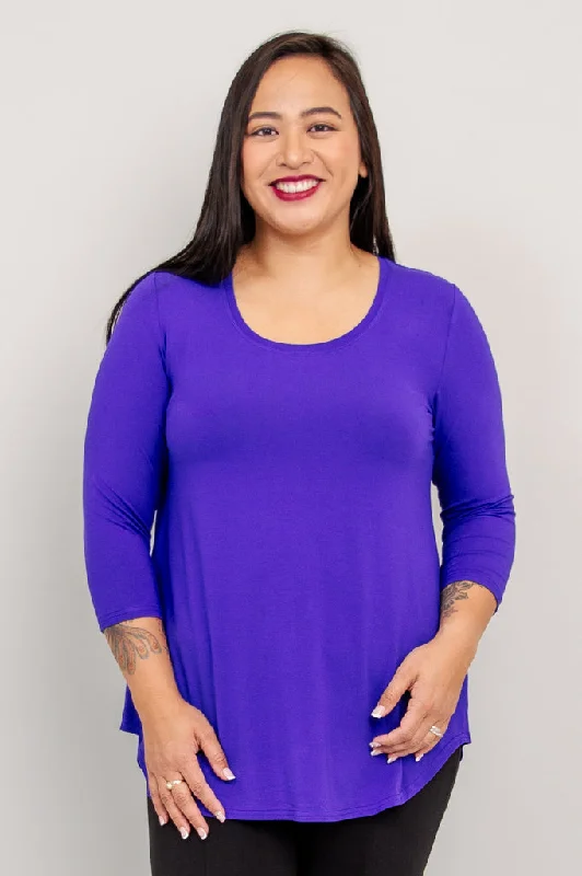 women's stylish topsJazz 3/4 Slv Top, Violet, Bamboo