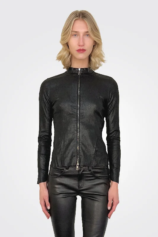 peacoats for womenLeather Zip Jacket - Nero