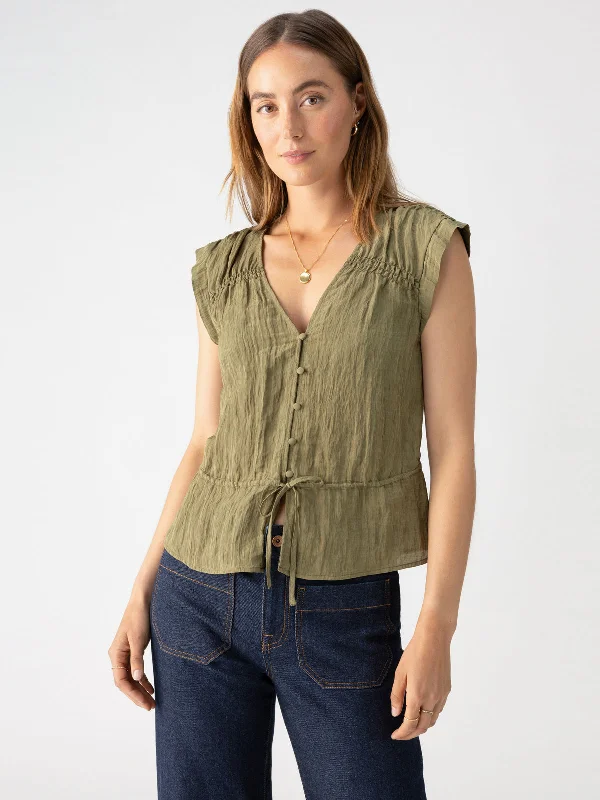 women's tops for those who want to add a touch of elegance and sophistication to their everyday wearGathered Shell Blouse Burnt Olive