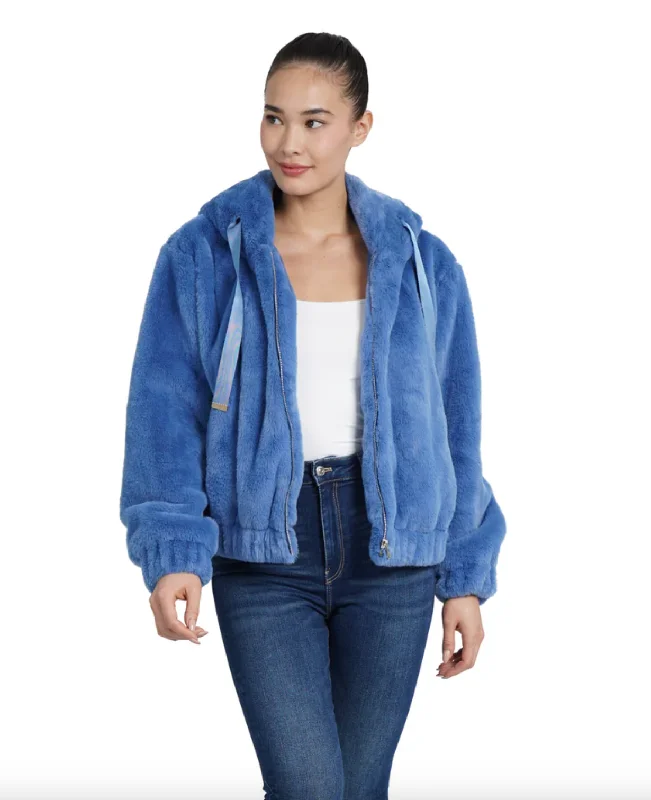 women's coats for boho-chic stylesSean Faux Fur Hooded Jacket - Blue