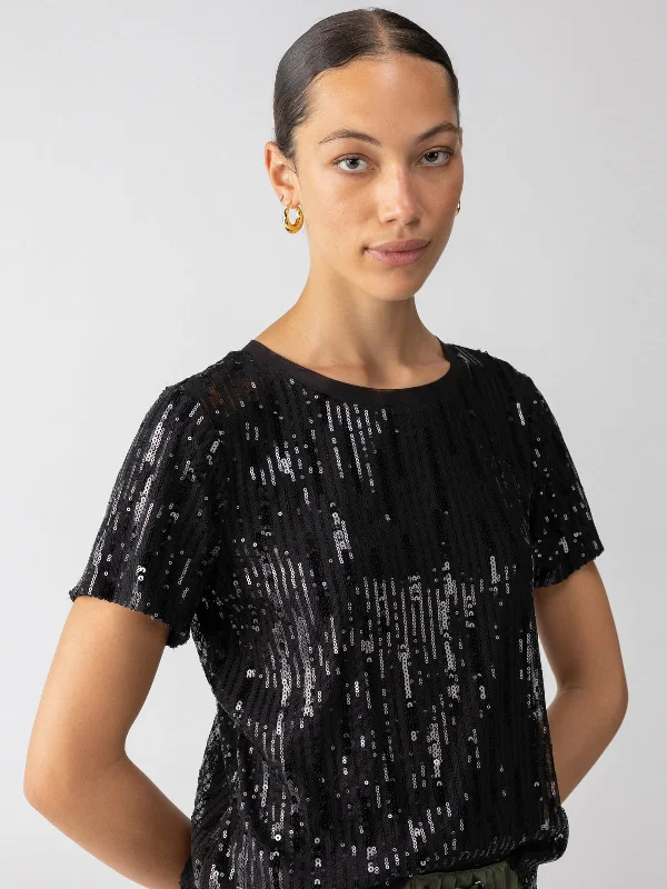 women's tops with geometric patternsSequin Perfect Tee Black