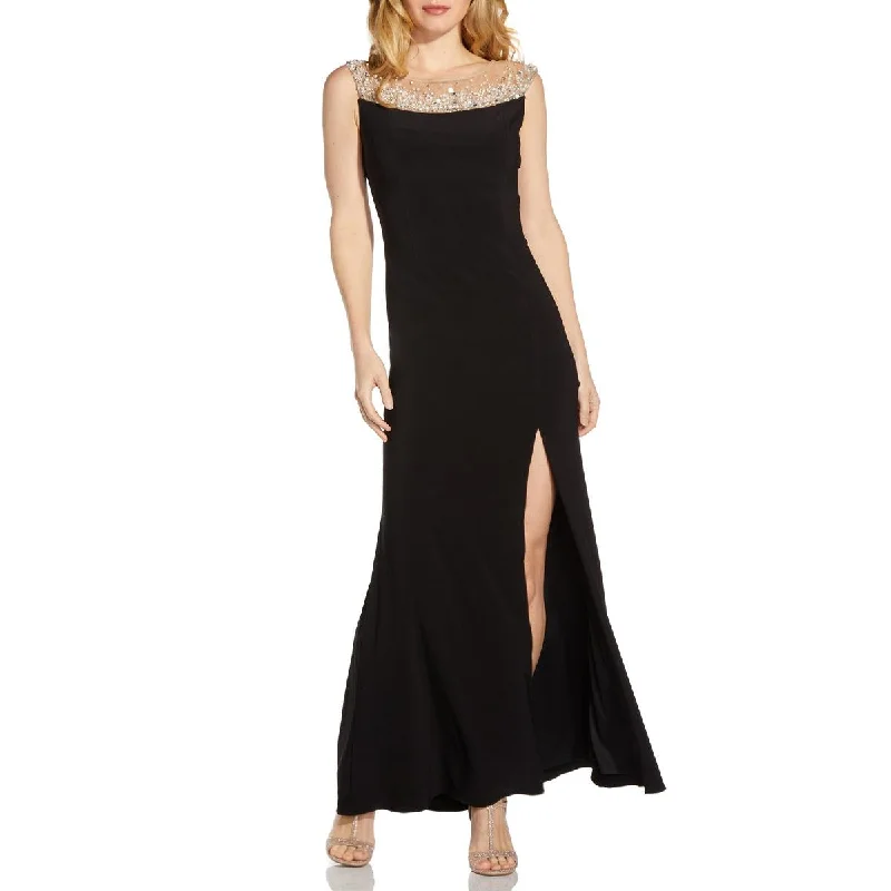 women's wrinkle-resistant dressesAdrianna Papell Womens Embellished Illusion Evening Dress