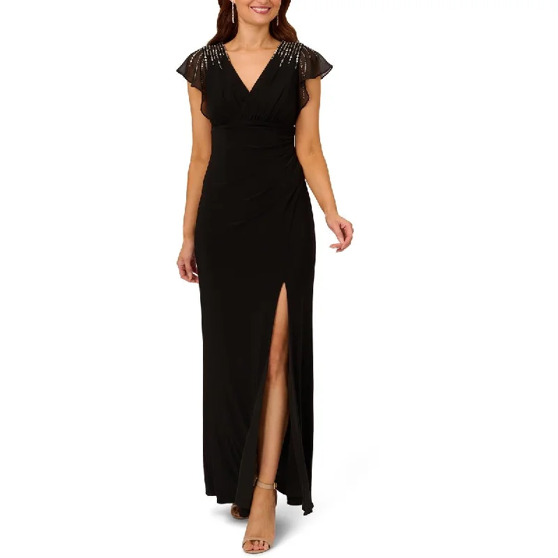 women's one-shoulder dressesAdrianna Papell Womens Embellished Faux Wrap Evening Dress