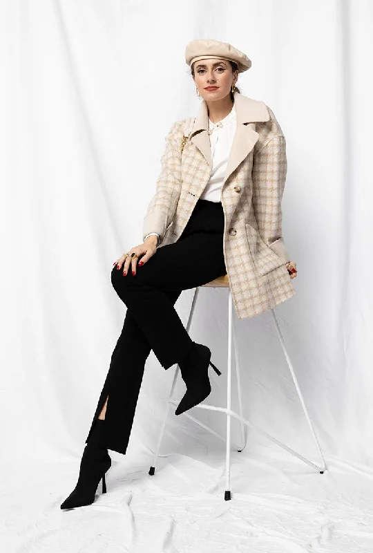 women's coats for cocktail partiesEdie Reversible Wool Coat - Plaid & Ivory