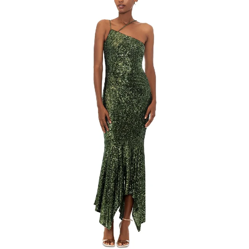 Plunging Neckline DressXscape Womens Sequined Asymmetric Evening Dress