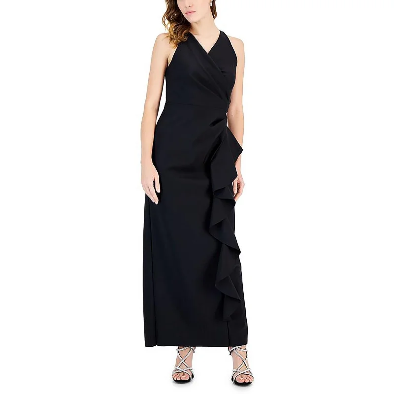 Satin DressAlex Evenings Womens Ruffled Surplice Neck Evening Dress