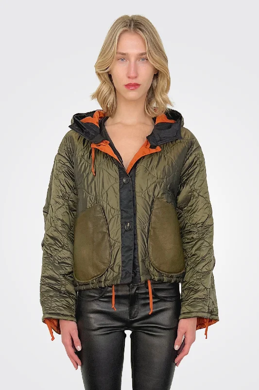 luxury women's coatsNylon Reversible Jacket - Orange Army