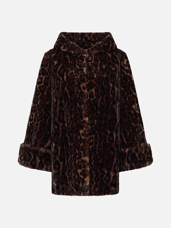 women's coats for ice skatingBunny Faux Fur Coat in Leopard