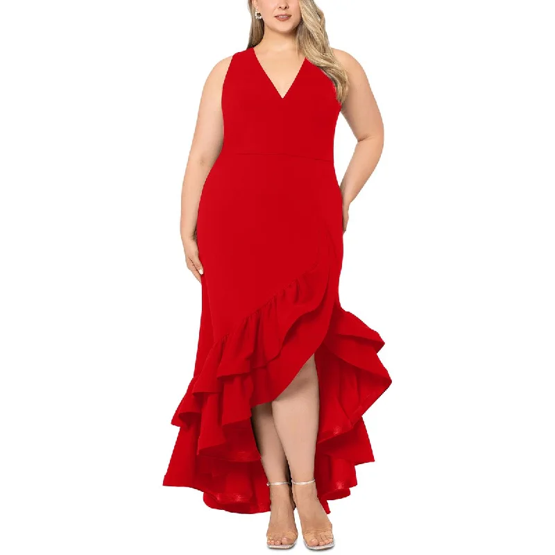 Nursing DressBetsy & Adam Womens Plus Ruffled Asymmetric Evening Dress