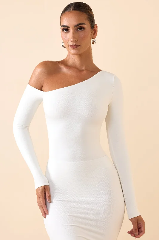 women's tops for those who want to invest in timeless piecesModal Off-Shoulder Bodysuit in White