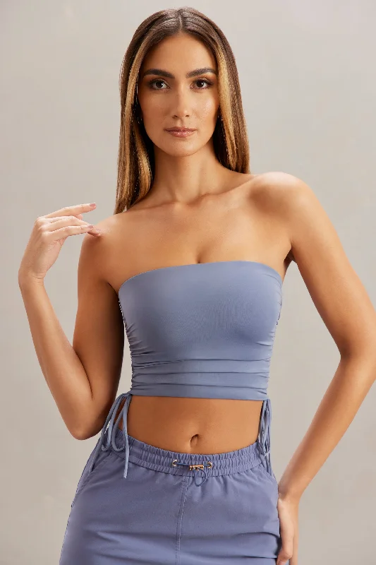 women's tops for those who want to stay updated with the latest fashion trendsRuched Bandeau Crop Top in Blue