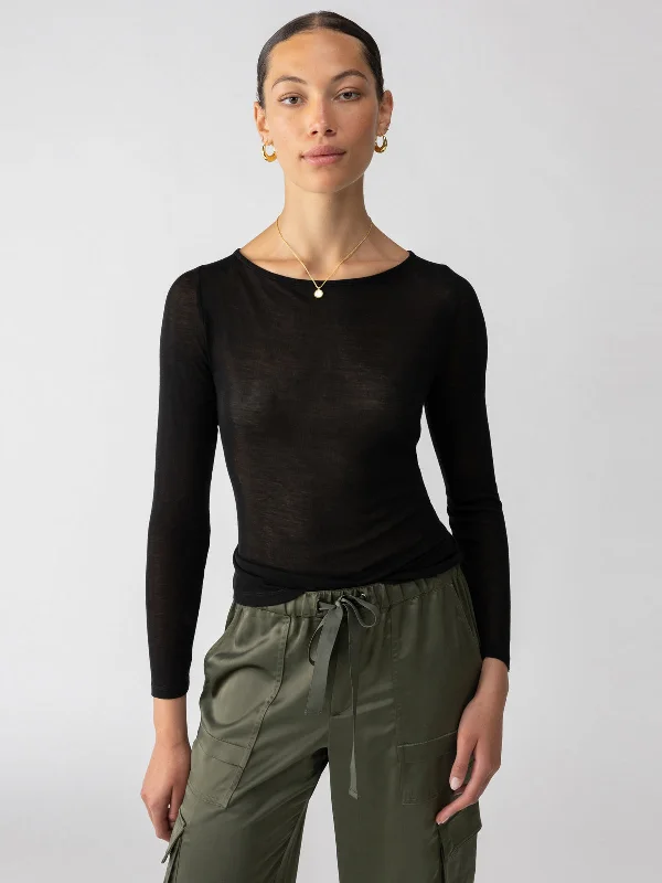 silk women's topsSemi Sheer Tee Black