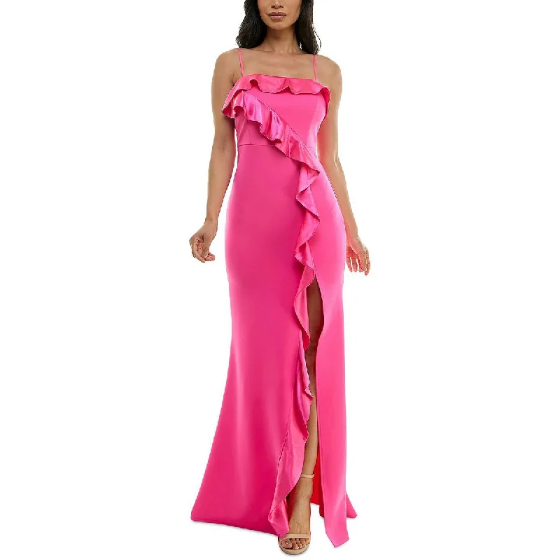 Floor-Length DressEmerald Sundae Womens Juniors Satin Trim Ruffled Evening Dress