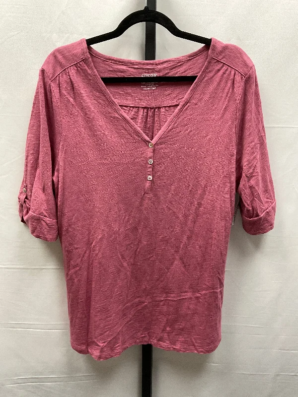 women's tops for those who want to add a touch of sophistication to their casual attireTop Short Sleeve By Chicos In Pink, Size: Xl