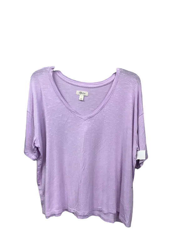 women's tops with unique designsTop Short Sleeve Basic By Style And Company In Purple, Size: L