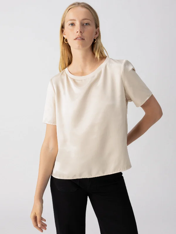 women's tops for those who refuse to compromise on styleTimeless Satin Tee Toasted Almond