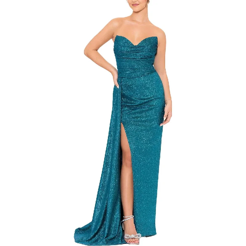 Sequined DressBlondie Nites Womens Juniors Glitter Strapless Evening Dress