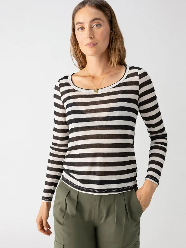 women's tops for those who want to stay cool and chic during warmer weatherKeep It Simple Tee Toasted Almond Black Stripe