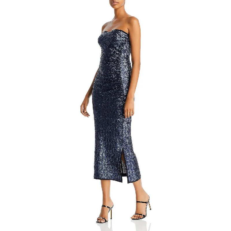 women's solid color dressesChiara Boni Womens Cigliafy Sequined Strapless Evening Dress