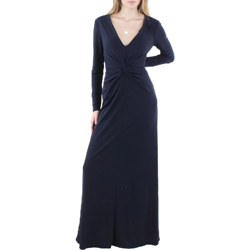 women's long-sleeved dressesLauren Ralph Lauren Womens V Neck Long Evening Dress