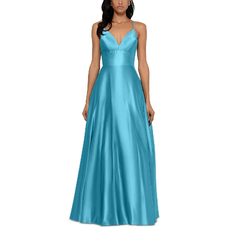 women's wedding guest dressesB&A by Betsy and Adam Womens Satin Plunge-Neck Evening Dress