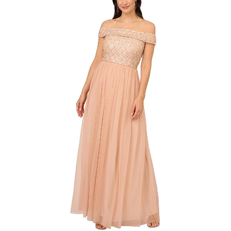 women's unique dressesAdrianna Papell Womens Embellished Off-The-Shoulder Evening Dress