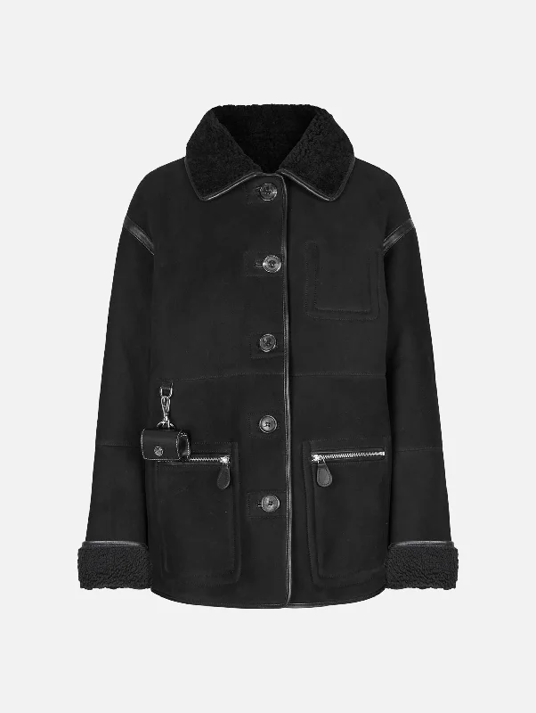 women's coats with velvet finishesAda Jacket in Black Shearling