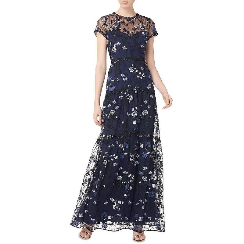 women's machine-washable dressesML Monique Lhuillier Womens Floral Embroidered Evening Dress