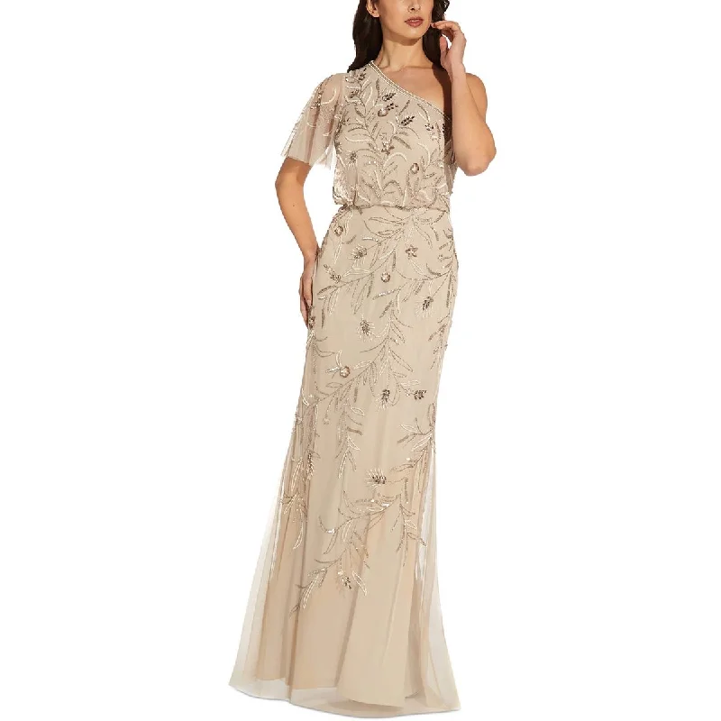 Tea-Length DressAdrianna Papell Womens Mesh Embellished Evening Dress