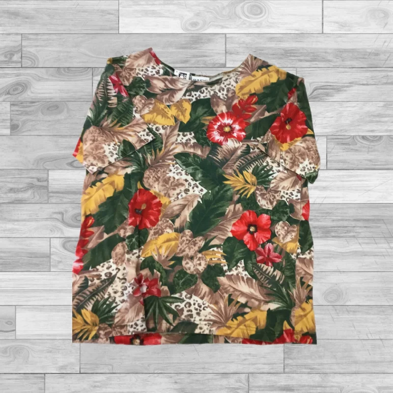 women's tops for those who love to dress up their casual looks with stylish topsTop Short Sleeve By Basic Editions In Tropical Print, Size: M