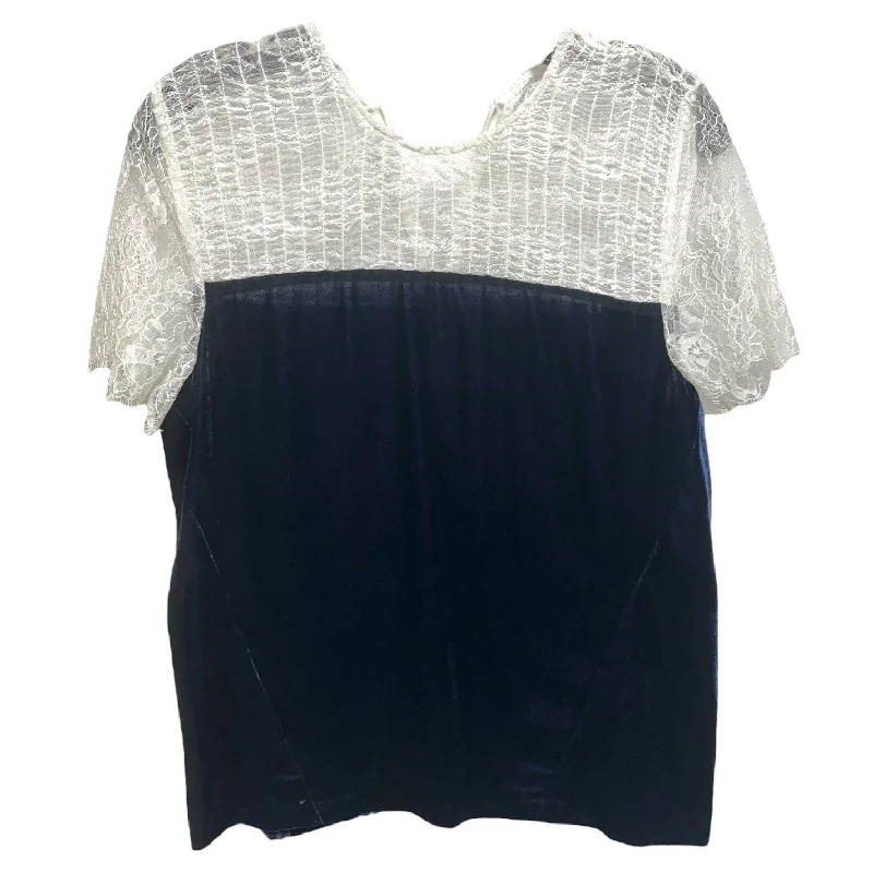 women's tops for beach outingsAlice Velvet Contrast Top By Sandro In Marine Blue & White Lace, Size: S