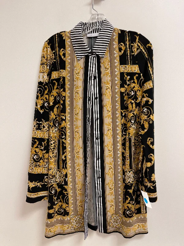 women's tops with sheer overlaysTop Long Sleeve By Susan Graver In Black & Yellow, Size: S