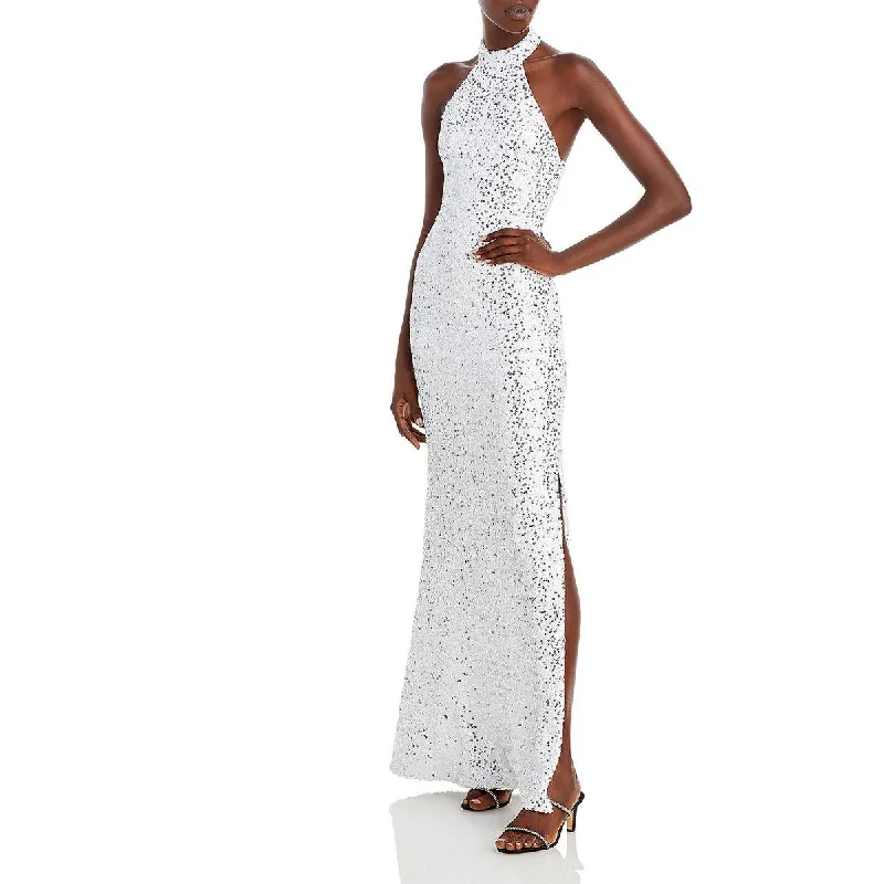 women's beach dressesAqua Womens Sequined Halter Evening Dress