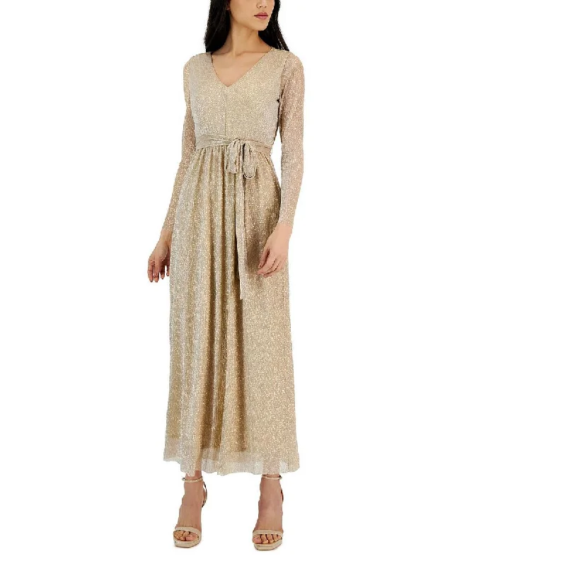 Designer DressAnne Klein Womens Metallic Pleated Evening Dress