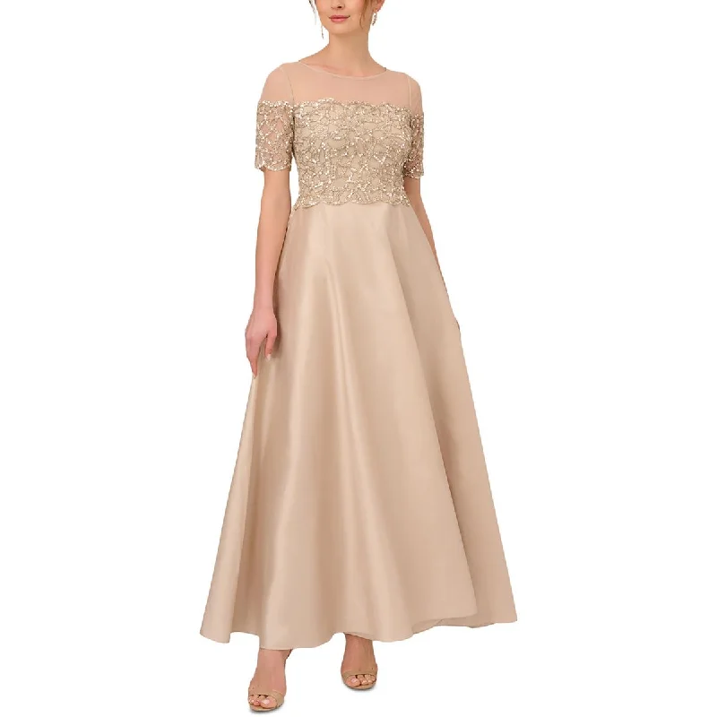 Tea-Length DressAdrianna Papell Womens Sequined Taffeta Evening Dress