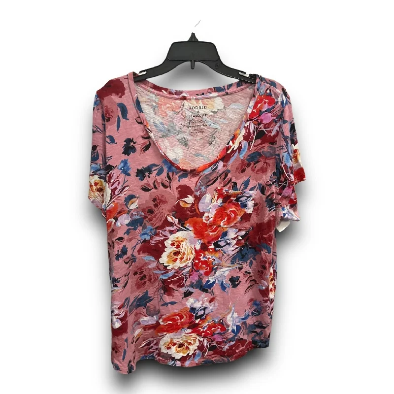 women's tops made from cottonTop Short Sleeve Basic By Torrid In Floral Print, Size: 2x