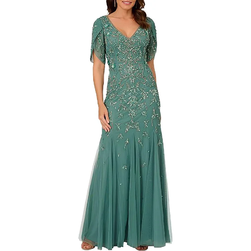 women's travel dressesAdrianna Papell Womens Embellished Mesh Evening Dress