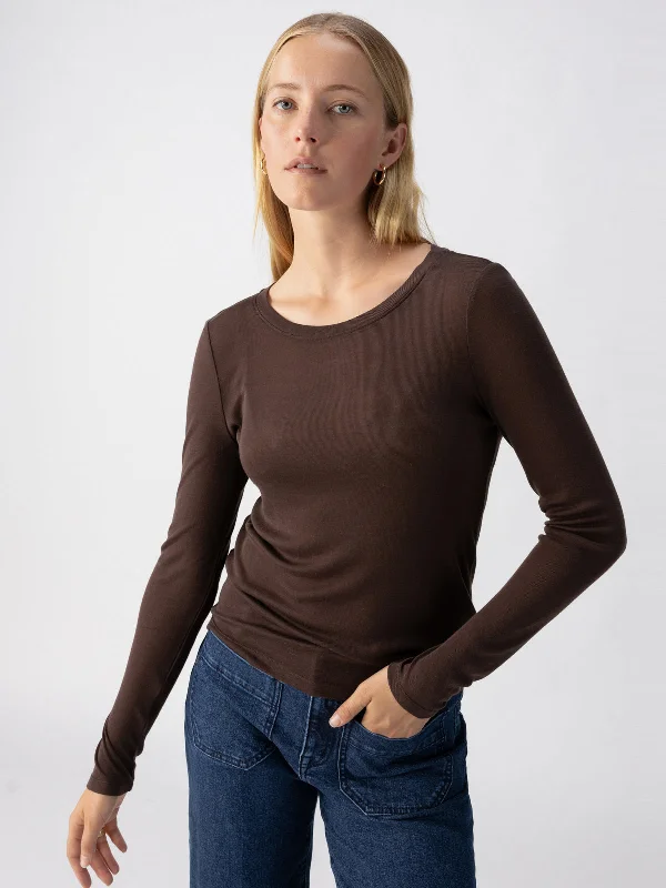 women's tops with cold-shoulder cutsFemme Crew Tee Coffee