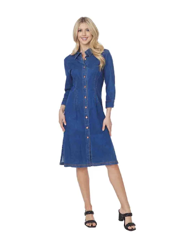 women's coats for vintage fashion enthusiastsTianello TENCEL™ Cotton Stretch "Denim" Long Duster "Daphne" Shirt Dress