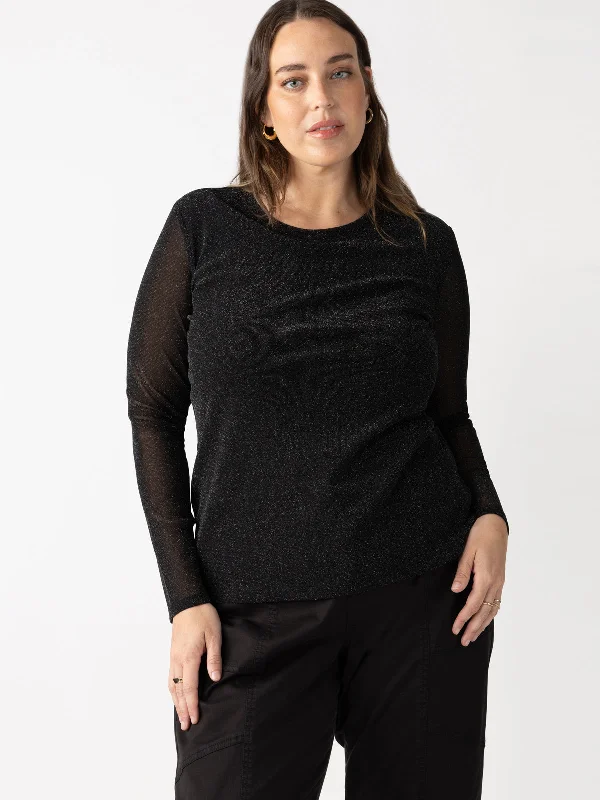 women's tops for wedding guest attireSparkle Mesh Perfect Tee Black Inclusive Collection