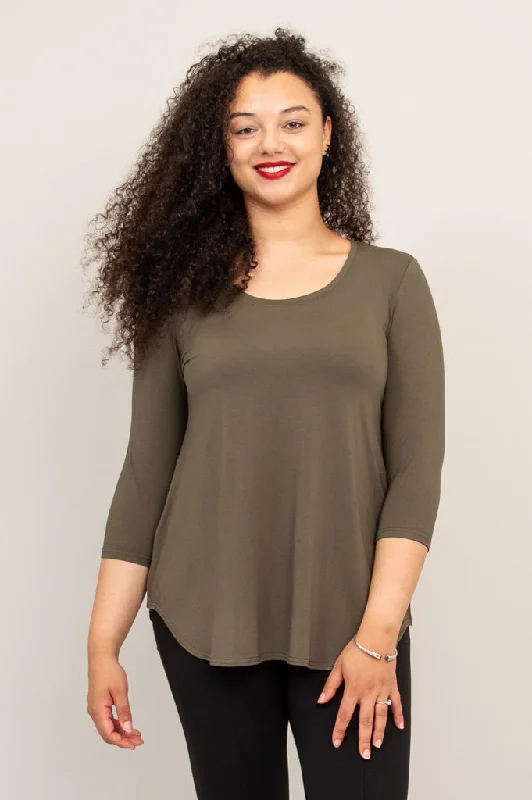 women's tops for casual FridaysJazz 3/4 Slv Top, Khaki, Bamboo