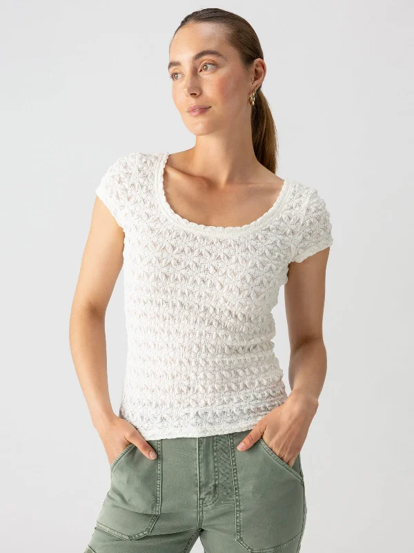 camisoles for womenPucker Up Lace Scoop Cap Tee Milk