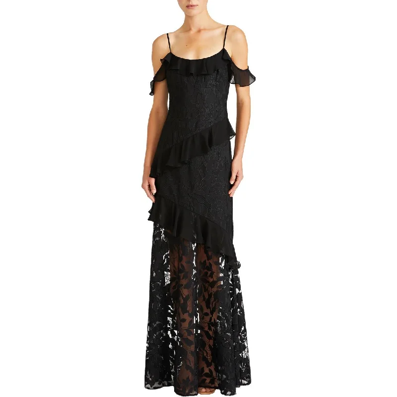 Embellished DressML Monique Lhuillier Womens Lace Overlay Full Length Evening Dress