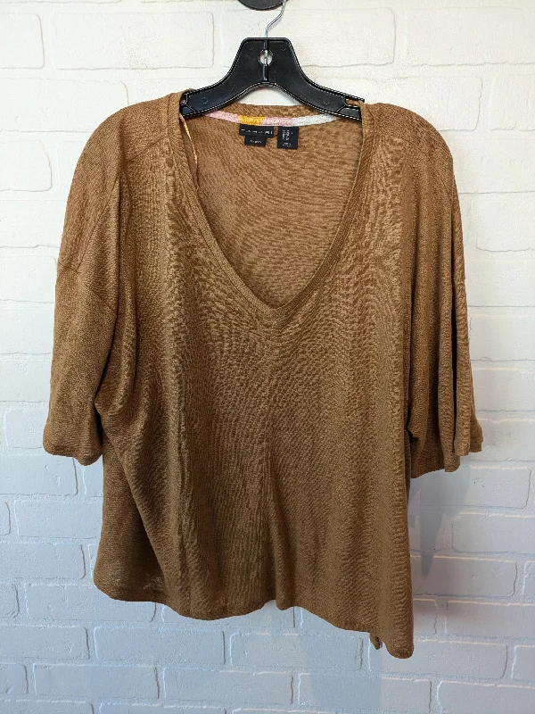 women's tops for vintage fashion enthusiastsTop Short Sleeve Basic By Tahari In Brown, Size: Xl