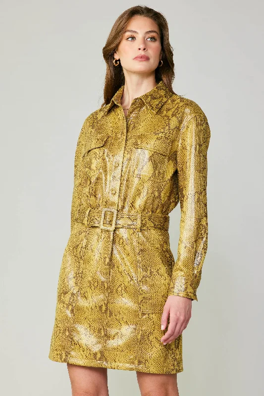 women's coats with cinched waistsSnakeskin Shirt Dress