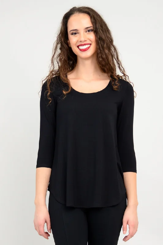 women's tops with bell sleevesJazz 3/4 Slv Top, Black, Bamboo