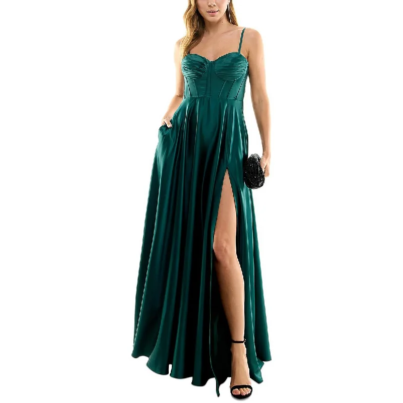 Scoop-Neck DressB. Darlin Womens Juniors Satin Pleated Evening Dress