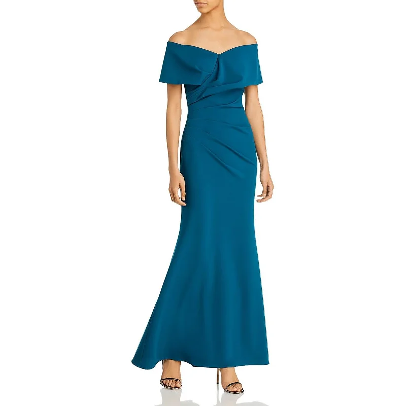 women's halter dressesAqua Womens Crepe Off-The-Shoulder Evening Dress