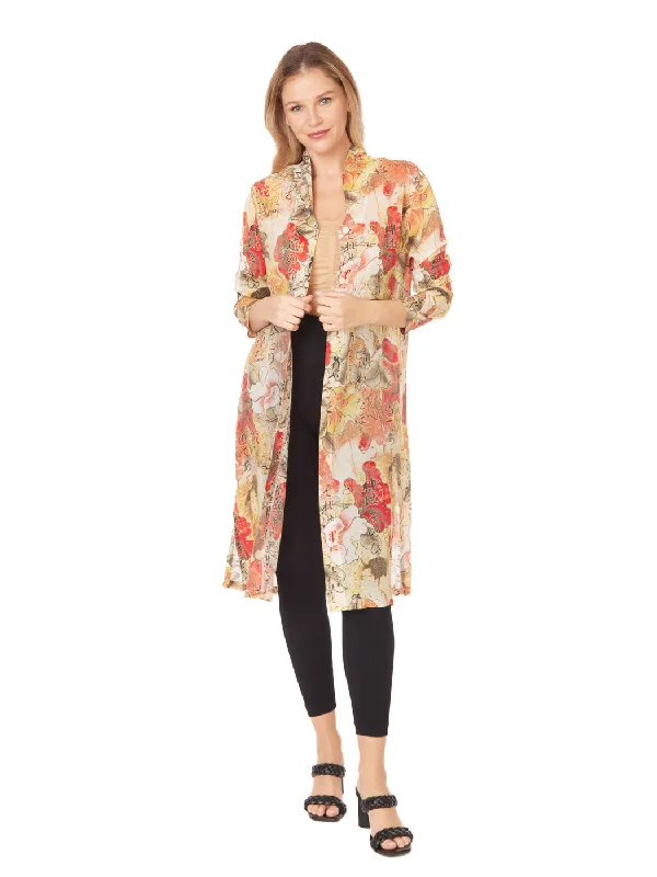 women's coats with adjustable sleevesTianello Sueded CUPRO™  Print "Lotus" Long "SELENA"  Duster Jacket