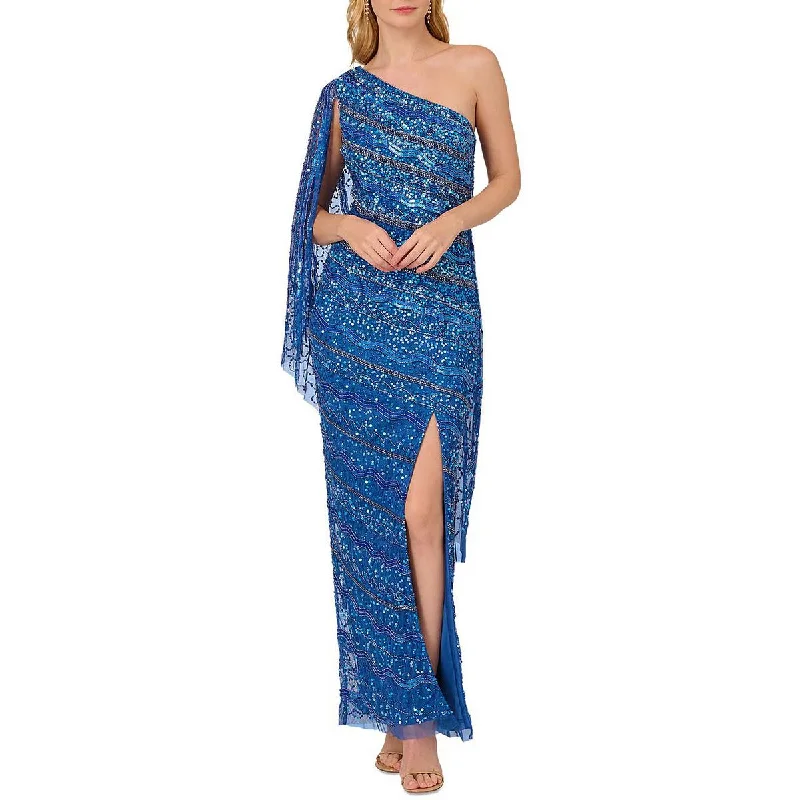 women's long-sleeved dressesAdrianna Papell Womens Beaded Draped Sleeve Evening Dress